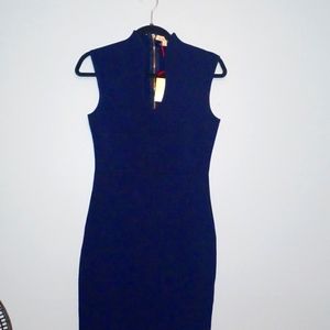 Rolla Coster navy blue dress (M) falls below the knee  with gold zipper on back.